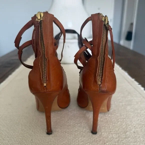 Isabel Marant Luxurious Designer Frye Strappy Brown Leather Heels Size 35 IT - Picture 4 of 9